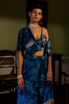 Paulmi and Harsh_Blue Crepe Printed Floral Patterns Blazer Bluebell And Pant Set  _at_Aza_Fashions