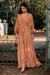 Paulmi and Harsh_Multi Color Crepe Embroidered Mirror And Vintage Striped Pattern Kaftan  _Online_at_Aza_Fashions