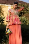 Paulmi and Harsh_Multi Color Peplum Cotton Silk Printed Floral Pattern V Naksha And Palazzo Set _Online_at_Aza_Fashions