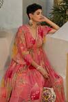 Buy_Paulmi and Harsh_Multi Color Georgette Hint Of Blush Printed Kaftan_Online_at_Aza_Fashions