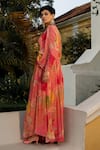 Paulmi and Harsh_Multi Color Georgette Hint Of Blush Printed Kaftan_at_Aza_Fashions