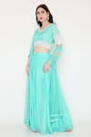 Buy_Bha Sha_Blue Lehenga And Blouse Muslin Printed Bandhani Leaf Neck Vanika Set _Online_at_Aza_Fashions