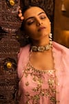 Buy_Vana Ethnics_Pink Organza, Georgette, Satin, Viscose Floral, Embellished Top Sharara Set _Online_at_Aza_Fashions