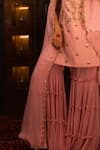Vana Ethnics_Pink Organza, Georgette, Satin, Viscose Floral, Embellished Top Sharara Set _at_Aza_Fashions