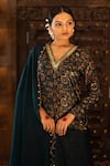 Buy_Vana Ethnics_Green Viscose, Satin And Organza Sequin, Ajrakh Print, Mirror & Kurta Pant Set _Online_at_Aza_Fashions