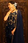Vana Ethnics_Blue Organza, Georgette, Satin, Viscose Floral, Embellished Top Sharara Set _Online_at_Aza_Fashions