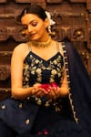 Vana Ethnics_Blue Organza, Georgette, Satin, Viscose Floral, Embellished Top Sharara Set _at_Aza_Fashions