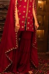 Vana Ethnics_Maroon Organza, Georgette, Satin, Viscose Floral, Embellished Top Sharara Set _Online_at_Aza_Fashions