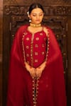 Shop_Vana Ethnics_Maroon Organza, Georgette, Satin, Viscose Floral, Embellished Top Sharara Set _Online_at_Aza_Fashions