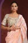 Weaver Story_Beige Velvet Hand Embroidered Resham V Neck Blouse _Online_at_Aza_Fashions