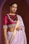 Weaver Story_Fuchsia Velvet Embroidery Round Neck Pure Zardozi Hand Blouse _Online_at_Aza_Fashions