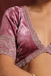 Buy_Weaver Story_Pink Velvet Hand Embroidered Zardozi Plunge V Neck Scalloped Blouse _Online_at_Aza_Fashions