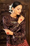 Shop_Vana Ethnics_Wine Satin Printed Ajrakh Round Top And Skirt Set _Online_at_Aza_Fashions