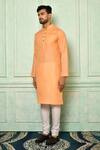 Nazaakat by Samara Singh_Peach Cotton Mandarin Collar Straight Kurta Set_Online_at_Aza_Fashions