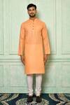 Buy_Nazaakat by Samara Singh_Peach Cotton Mandarin Collar Straight Kurta Set_Online_at_Aza_Fashions