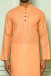 Shop_Nazaakat by Samara Singh_Peach Cotton Mandarin Collar Straight Kurta Set_Online_at_Aza_Fashions