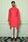 Shop_Nazaakat by Samara Singh_Pink Cotton Solid Asymmetric Kurta_Online_at_Aza_Fashions