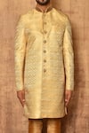 Shop_Aryavir Malhotra_Gold Sherwani Art Silk And Jacquard Embroidered Floral Jaal Pattern Set_Online_at_Aza_Fashions