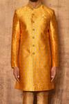 Shop_Aryavir Malhotra_Yellow Art Silk Embroidered Floral Jaal Woven Sherwani Set _Online_at_Aza_Fashions