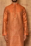 Shop_Arihant Rai Sinha_Orange Art Silk Floral Pattern Kurta Set _Online_at_Aza_Fashions