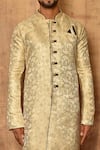 Shop_Aryavir Malhotra_Beige Sherwani Silk Satin Floral Pattern Set _Online_at_Aza_Fashions