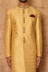 Shop_Aryavir Malhotra_Gold Art Silk Floral Embroidered Sherwani Set_Online_at_Aza_Fashions
