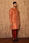 Arihant Rai Sinha_Orange Art Silk Floral Pattern Mandarin Collar Kurta Set_Online_at_Aza_Fashions