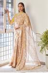 Vaayu_Beige Discharge Print Floral Saree For Women_Online_at_Aza_Fashions