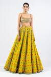 Vvani By Vani Vats_Green Georgette, Satin Sequins, Mirrors Square Neck Floral Pattern Lehenga Set _Online_at_Aza_Fashions