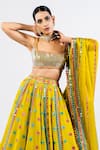 Buy_Vvani By Vani Vats_Green Georgette, Satin Sequins, Mirrors Square Neck Floral Pattern Lehenga Set _Online_at_Aza_Fashions
