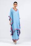 Vvani By Vani Vats_Blue Georgette Mirrors, Embroidery V-neck Kaftan And Palazzo Set _Online_at_Aza_Fashions