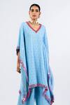 Buy_Vvani By Vani Vats_Blue Georgette Mirrors, Embroidery V-neck Kaftan And Palazzo Set _Online_at_Aza_Fashions