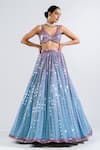 Buy_Vvani By Vani Vats_Blue Georgette, Satin, Organza Sequins, Mirrors, Embroidery Ice Lehenga Set _Online_at_Aza_Fashions