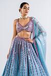 Vvani By Vani Vats_Blue Georgette, Satin, Organza Sequins, Mirrors, Embroidery Ice Lehenga Set _at_Aza_Fashions