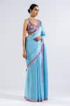 Vvani By Vani Vats Blue Georgette, Satin, Chiffon Sequins, Plain Saree With Embellished Blouse Online at Aza Fashions Vvani By Vani Vats_Blue Georgette, Satin, Chiffon Sequins, Plain Saree With Embellished Blouse _Online_at_Aza_Fashions