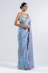 Buy_Vvani by Vani Vats_Blue Saree - Satin Organza Embellished Mirrors Work Pre-draped With Blouse _Online_at_Aza_Fashions