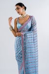 Vvani by Vani Vats_Blue Saree - Satin Organza Embellished Mirrors Work Pre-draped With Blouse _at_Aza_Fashions