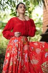 Buy_Vana Ethnics_Red Linen And Viscose Tropical Print, Sequin & Bugle Floral Shirt & Lehenga Set _Online_at_Aza_Fashions