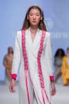 Buy_Vidhi Wadhwani_Off White Crepe Lycra Woven Cord Work Notched Lapel Cilo Long Blazer And Pant Set _Online_at_Aza_Fashions