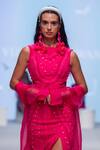 Vidhi Wadhwani_Pink Crepe Lycra Embroidery Geometric Round Pia Applique Dress _Online_at_Aza_Fashions