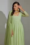 Buy_LABEL AISHWARYRIKA_Green Georgette Embroidered Chikankari And Gold Mukaish Work Vienna Anarkali _Online_at_Aza_Fashions