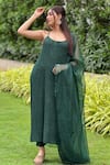 LABEL AISHWARYRIKA_Green Georgette Embroidered Chikankari Scoop Neck Strappy Kurta _Online_at_Aza_Fashions