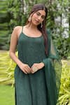 Shop_LABEL AISHWARYRIKA_Green Georgette Embroidered Chikankari Scoop Neck Strappy Kurta _Online_at_Aza_Fashions