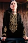 Label Varsha_Black Pheran Velvet Embroidered Resham Thread Round Neck And Pashmina Pant Set_Online_at_Aza_Fashions
