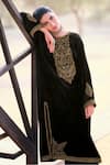 Buy_Label Varsha_Black Pheran Velvet Embroidered Resham Thread Round Neck And Pashmina Pant Set_Online_at_Aza_Fashions