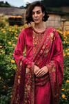 Label Varsha_Red Velvet, Pashmina Embroidery, Tassels Round Neck Floral Packet Kurta Set_Online_at_Aza_Fashions