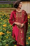 Buy_Label Varsha_Red Velvet, Pashmina Embroidery, Tassels Round Neck Floral Packet Kurta Set_Online_at_Aza_Fashions