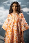SAKSHAM & NEHARICKA_Orange Dupion Printed Floral Round Neck Abhilasha Kimono Dress _Online_at_Aza_Fashions