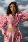 Shop_SAKSHAM & NEHARICKA_Pink Printed Floral Blazer Notched Acai Waistcoat And Pant Set _Online_at_Aza_Fashions