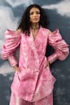 SAKSHAM & NEHARICKA_Pink Printed Floral Blazer Notched Acai Waistcoat And Pant Set _at_Aza_Fashions